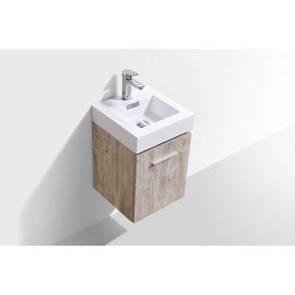 KubeBath Bliss 16" Nature Wood Wall-Mount Modern Bathroom Single Vanity With Integrated Acrylic Sink With Overflow