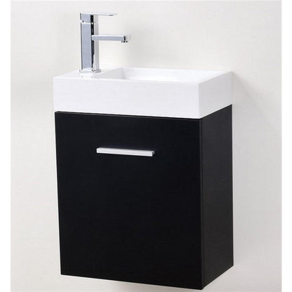 KubeBath Bliss 18" Black Wall-Mounted Modern Bathroom Vanity With Single Integrated Acrylic Sink With Overflow