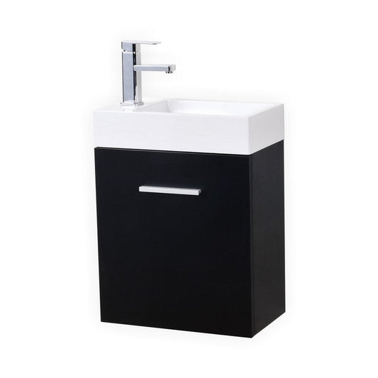KubeBath Bliss 18" Black Wall-Mounted Modern Bathroom Vanity With Single Integrated Acrylic Sink With Overflow and 22" Black Framed Mirror With Shelf