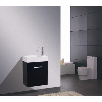 KubeBath Bliss 18" Black Wall-Mounted Modern Bathroom Vanity With Single Integrated Acrylic Sink With Overflow and 22" Black Framed Mirror With Shelf