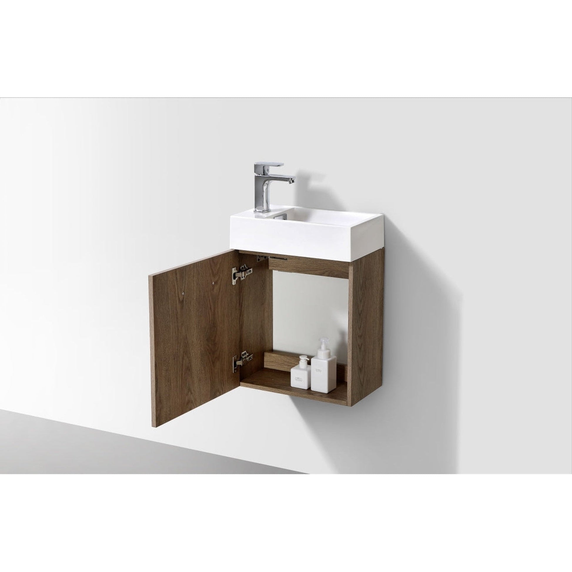 KubeBath Bliss 18" Butternut Wall-Mounted Modern Bathroom Vanity With Single Integrated Acrylic Sink With Overflow