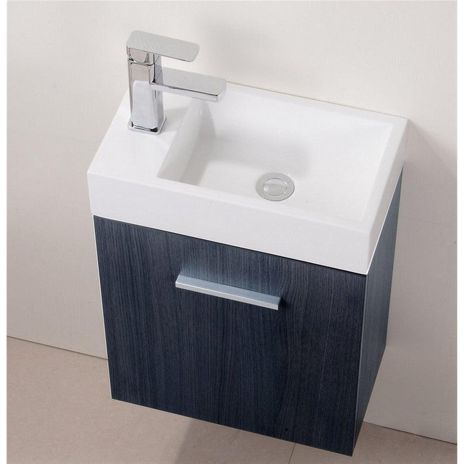 KubeBath Bliss 18" Gray Oak Wall-Mounted Modern Bathroom Vanity With Single Integrated Acrylic Sink With Overflow