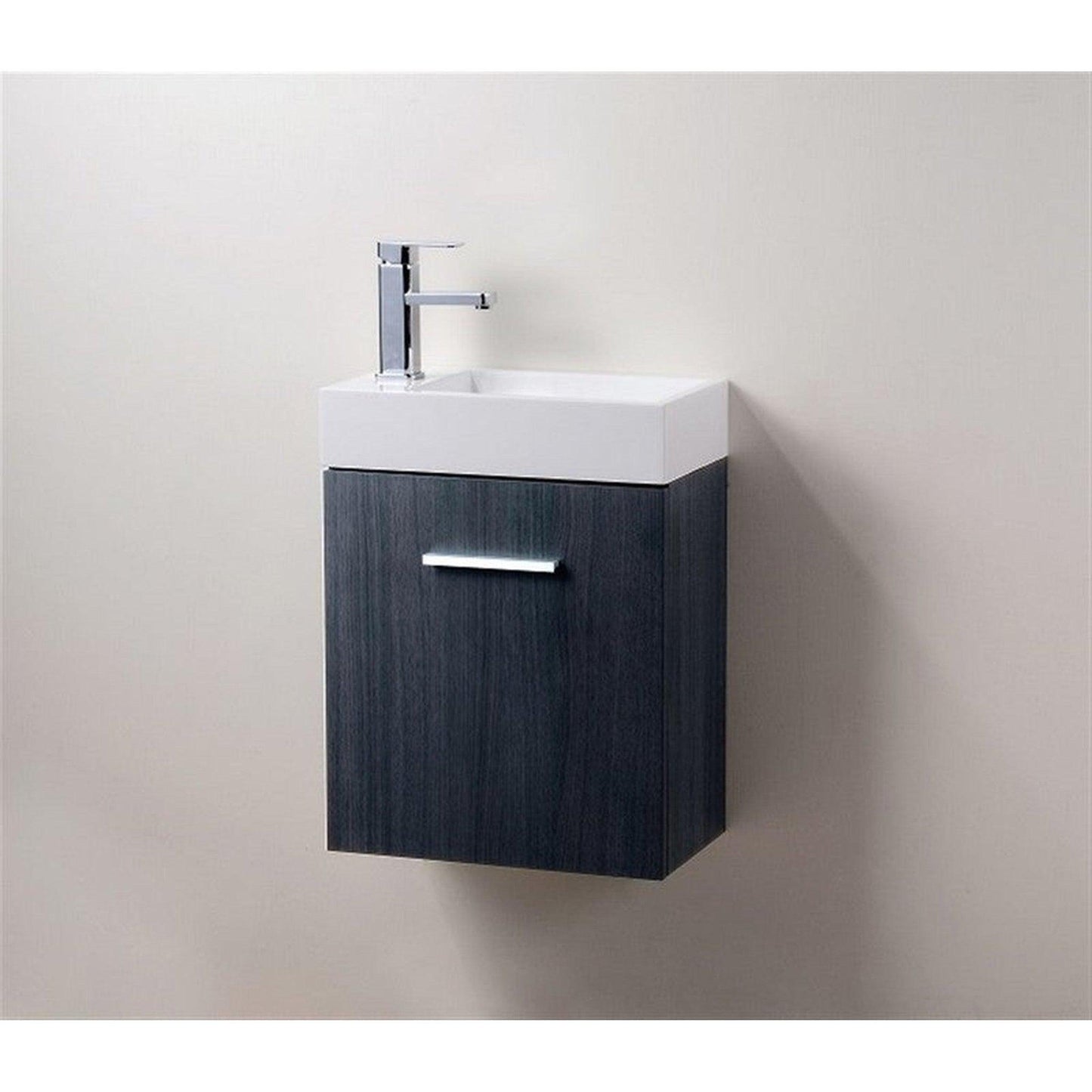 KubeBath Bliss 18" Gray Oak Wall-Mounted Modern Bathroom Vanity With Single Integrated Acrylic Sink With Overflow