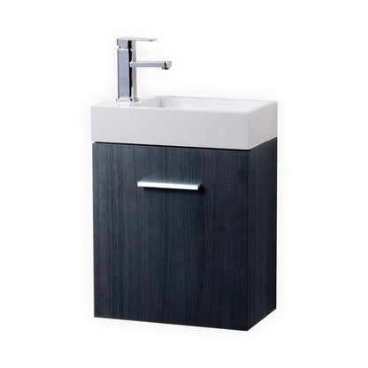 KubeBath Bliss 18" Gray Oak Wall-Mounted Modern Bathroom Vanity With Single Integrated Acrylic Sink With Overflow and 22" Gray Oak Framed Mirror With Shelf