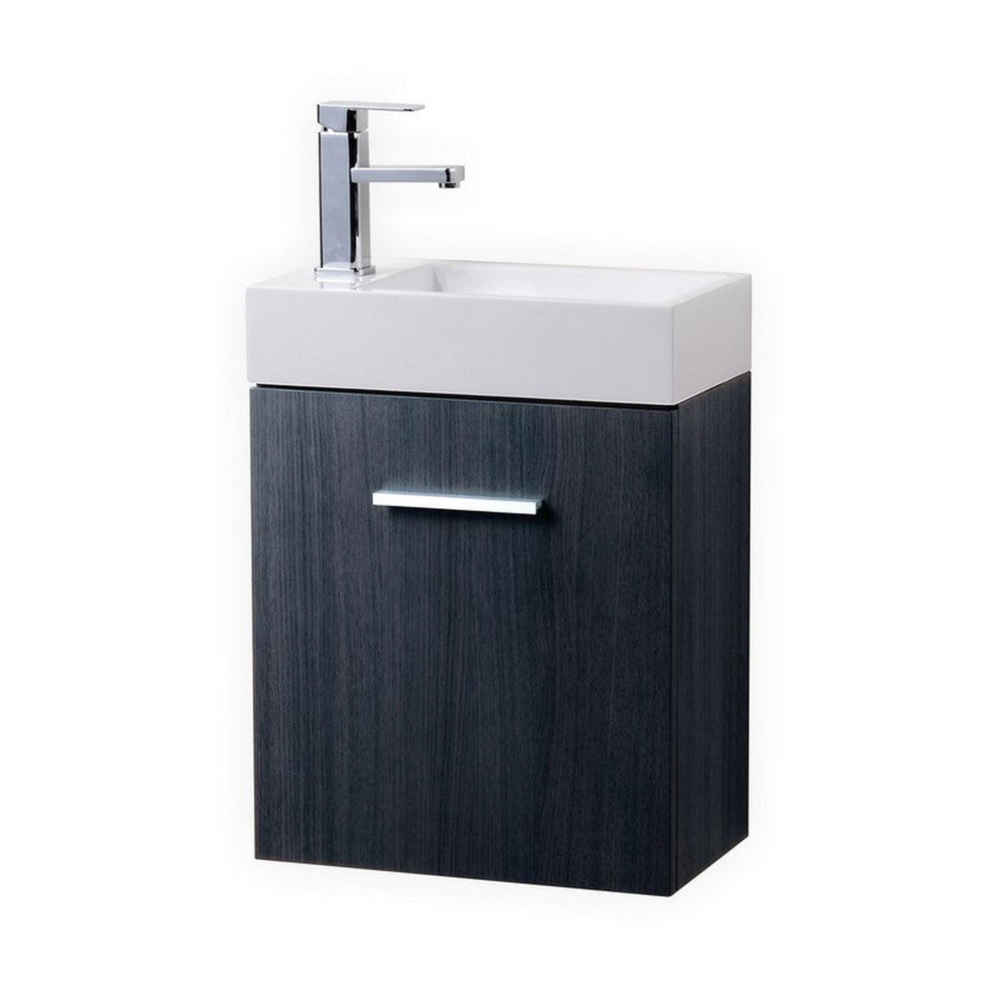 KubeBath Bliss 18" Gray Oak Wall-Mounted Modern Bathroom Vanity With Single Integrated Acrylic Sink With Overflow