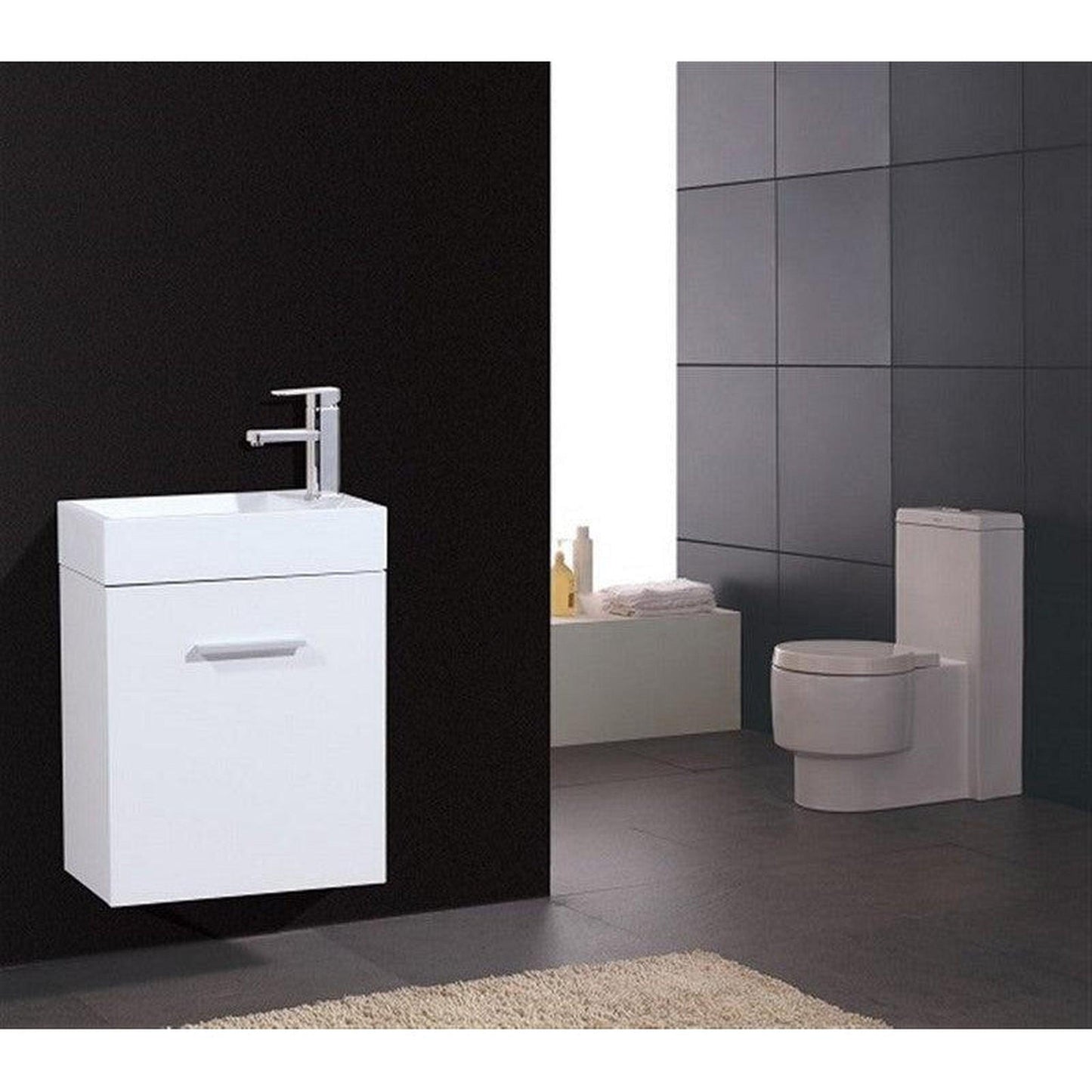 KubeBath Bliss 18" High Gloss White Wall-Mounted Modern Bathroom Vanity With Single Integrated Acrylic Sink With Overflow