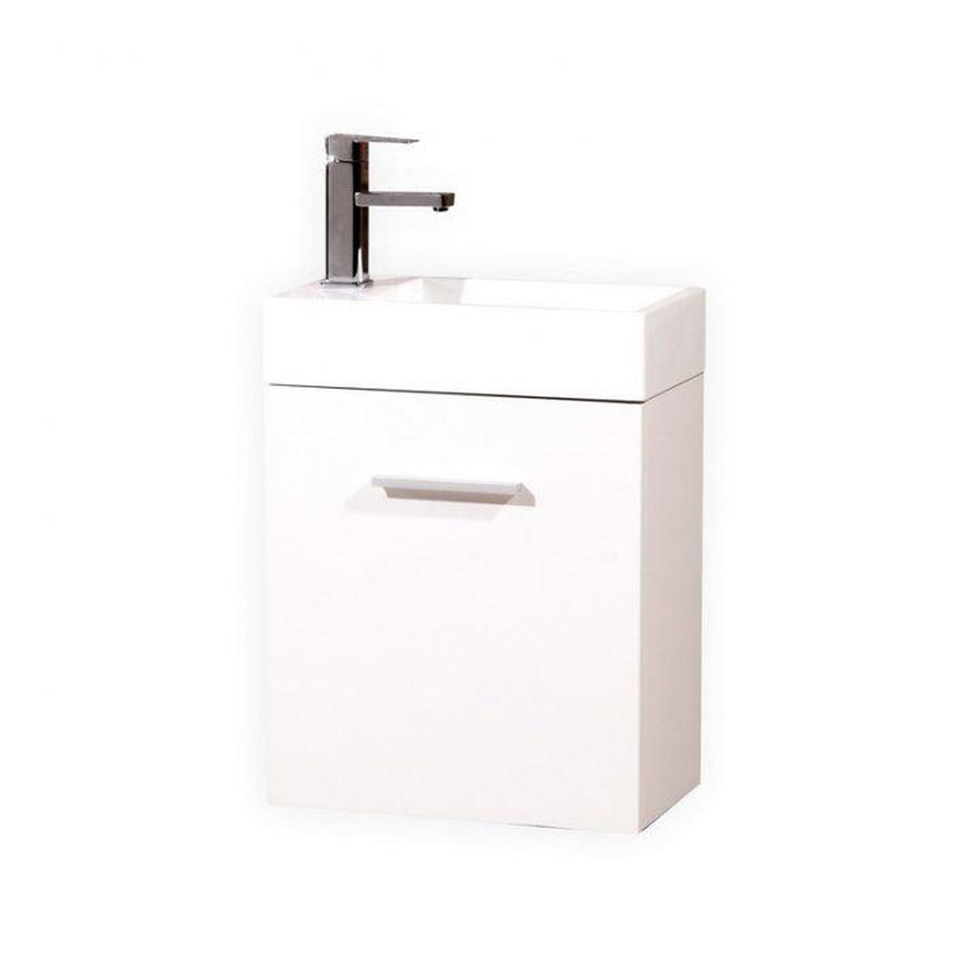 KubeBath Bliss 18" High Gloss White Wall-Mounted Modern Bathroom Vanity With Single Integrated Acrylic Sink With Overflow