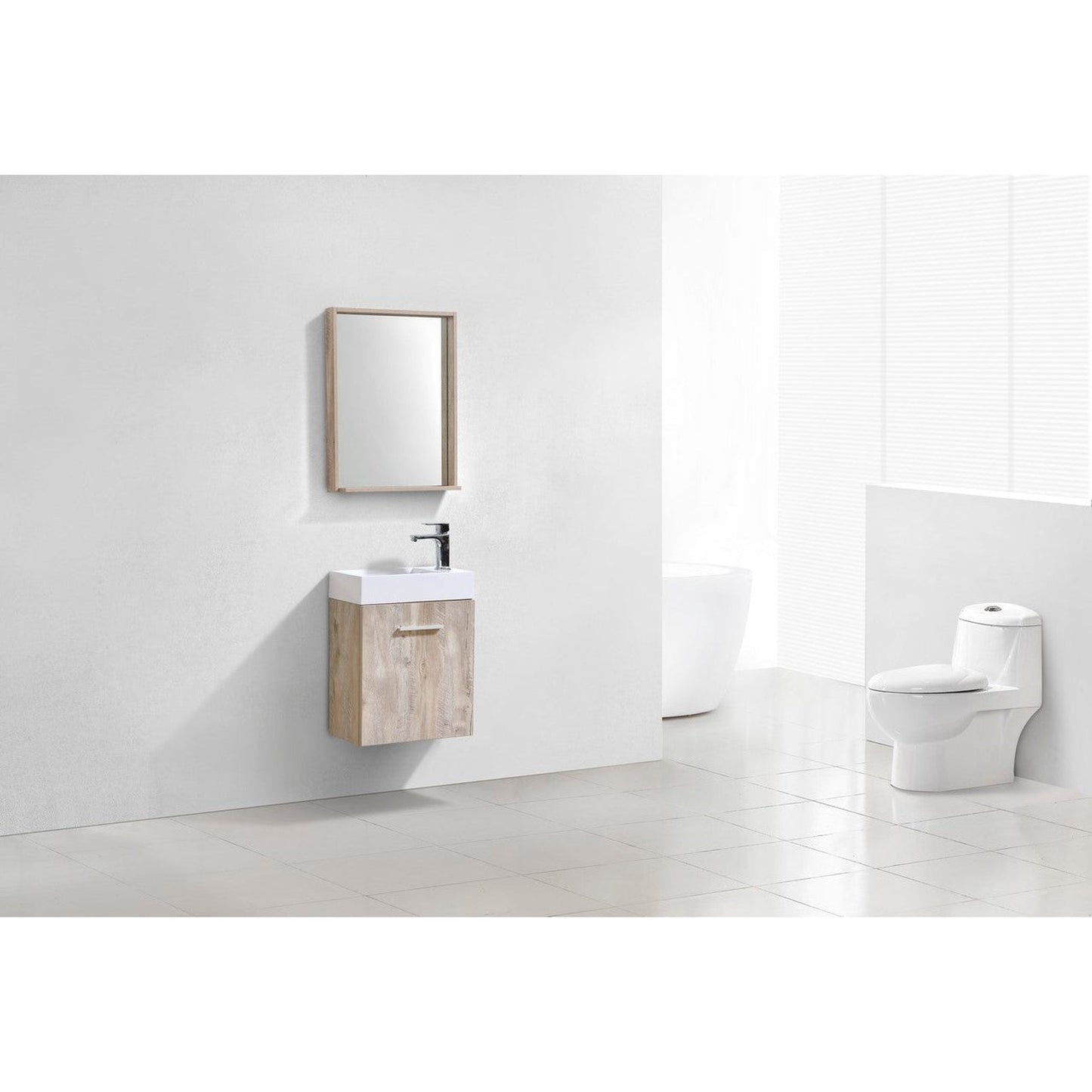 KubeBath Bliss 18" Nature Wood Wall-Mounted Modern Bathroom Vanity With Single Integrated Acrylic Sink With Overflow