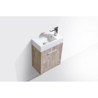 KubeBath Bliss 18" Nature Wood Wall-Mounted Modern Bathroom Vanity With Single Integrated Acrylic Sink With Overflow
