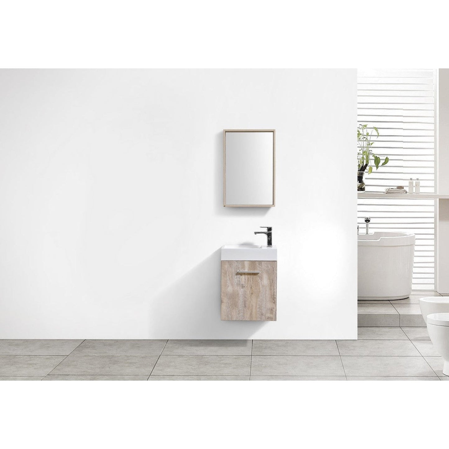 KubeBath Bliss 18" Nature Wood Wall-Mounted Modern Bathroom Vanity With Single Integrated Acrylic Sink With Overflow