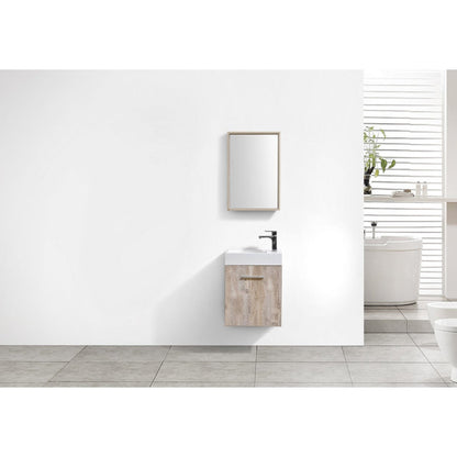 KubeBath Bliss 18" Nature Wood Wall-Mounted Modern Bathroom Vanity With Single Integrated Acrylic Sink With Overflow