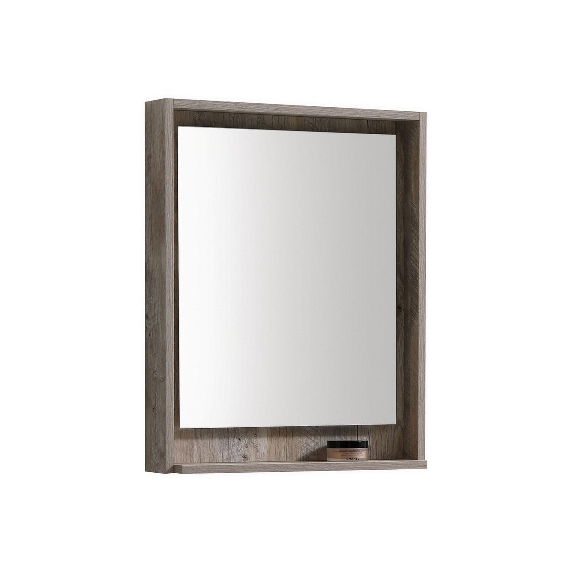 KubeBath Bliss 18" Nature Wood Wall-Mounted Modern Bathroom Vanity With Single Integrated Acrylic Sink With Overflow and 24" Wood Framed Mirror With Shelf