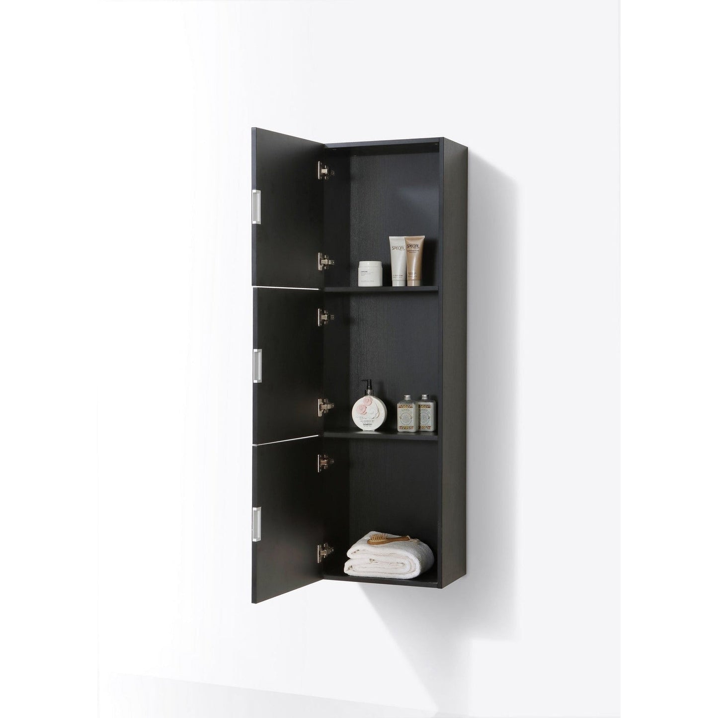KubeBath Bliss 18" x 59" Black High Linen Wooden Side Cabinet With Three Storage Areas