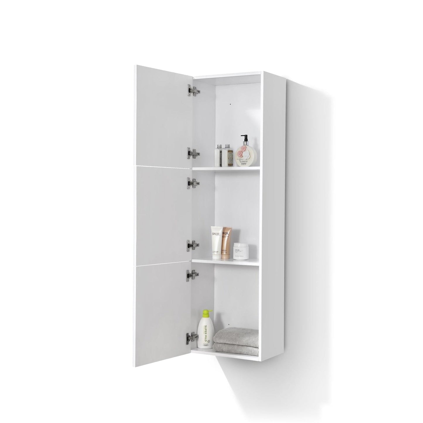 KubeBath Bliss 18"x 59" Gloss White Acrylic Veneer High Linen Side Cabinet With Three Storage Areas