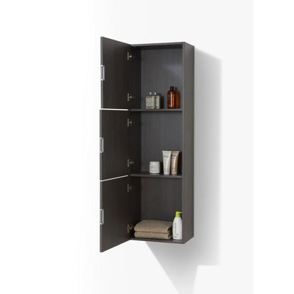 KubeBath Bliss 18"x 59" Gray Oak Wood Veneer Linen Side Cabinet With Three Storage Areas