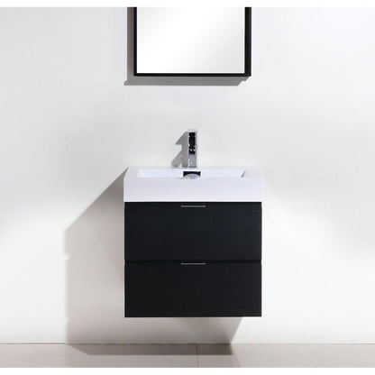 KubeBath Bliss 24" Blac Wall-Mounted Modern Bathroom Vanity With Single Integrated Acrylic Sink With Overflow