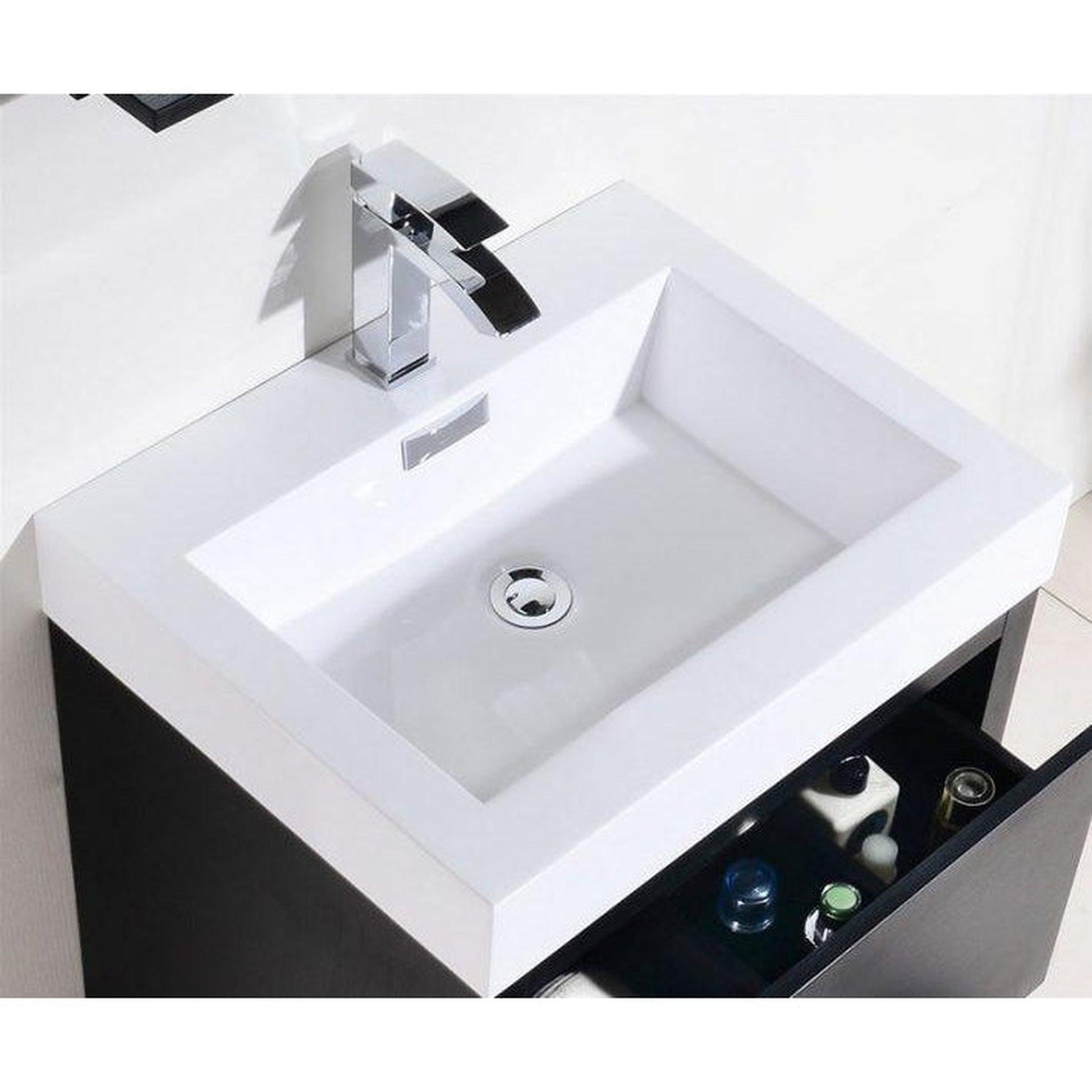 KubeBath Bliss 24" Black Freestanding Modern Bathroom Vanity With Single Integrated Acrylic Sink With Overflow