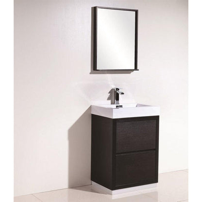 KubeBath Bliss 24" Black Freestanding Modern Bathroom Vanity With Single Integrated Acrylic Sink With Overflow and 22" Black Framed Mirror With Shelf