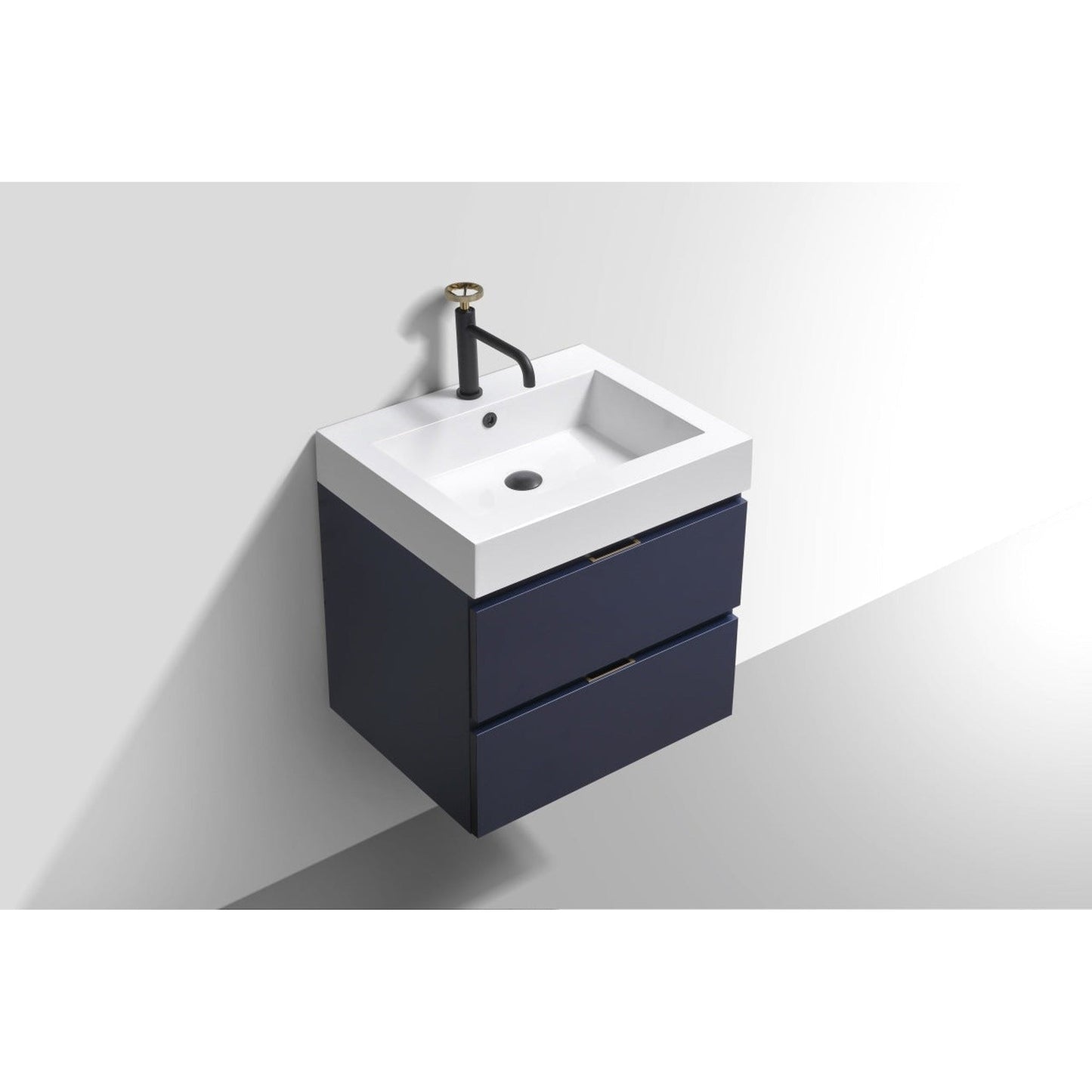 KubeBath Bliss 24" Blue Wall-Mounted Modern Bathroom Vanity With Single Integrated Acrylic Sink With Overflow