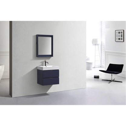 KubeBath Bliss 24" Blue Wall-Mounted Modern Bathroom Vanity With Single Integrated Acrylic Sink With Overflow