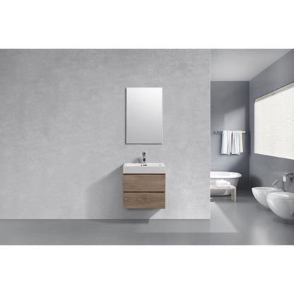 KubeBath Bliss 24" Butternut Wall-Mounted Modern Bathroom Vanity With Single Integrated Acrylic Sink With Overflow