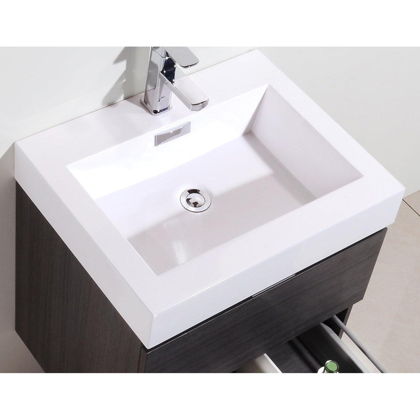 KubeBath Bliss 24" Gray Oak Wall-Mounted Modern Bathroom Vanity With Single Integrated Acrylic Sink With Overflow