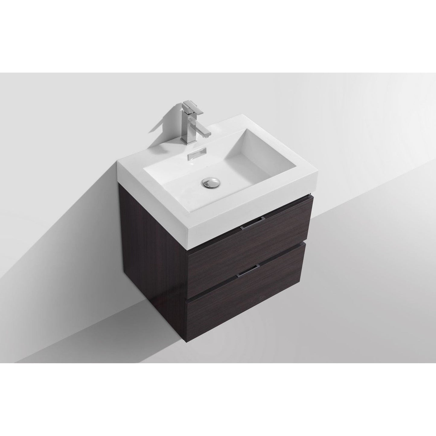 KubeBath Bliss 24" High Gloss Gray Oak Wall-Mounted Modern Bathroom Vanity With Single Integrated Acrylic Sink With Overflow