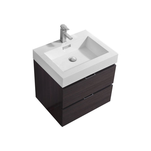 KubeBath Bliss 24" High Gloss Gray Oak Wall-Mounted Modern Bathroom Vanity With Single Integrated Acrylic Sink With Overflow