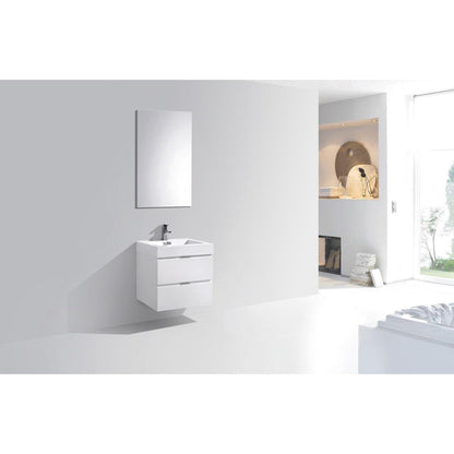 KubeBath Bliss 24" High Gloss White Wall-Mounted Modern Bathroom Vanity With Single Integrated Acrylic Sink With Overflow