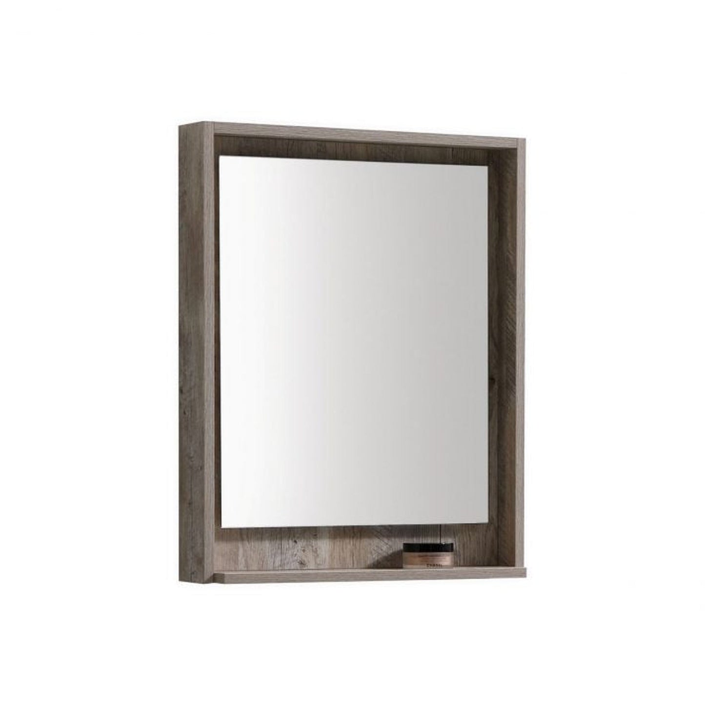 KubeBath Bliss 24" Nature Wood Freestanding Modern Bathroom Vanity With Single Integrated Acrylic Sink With Overflow and 24" Wood Framed Mirror With Shelf