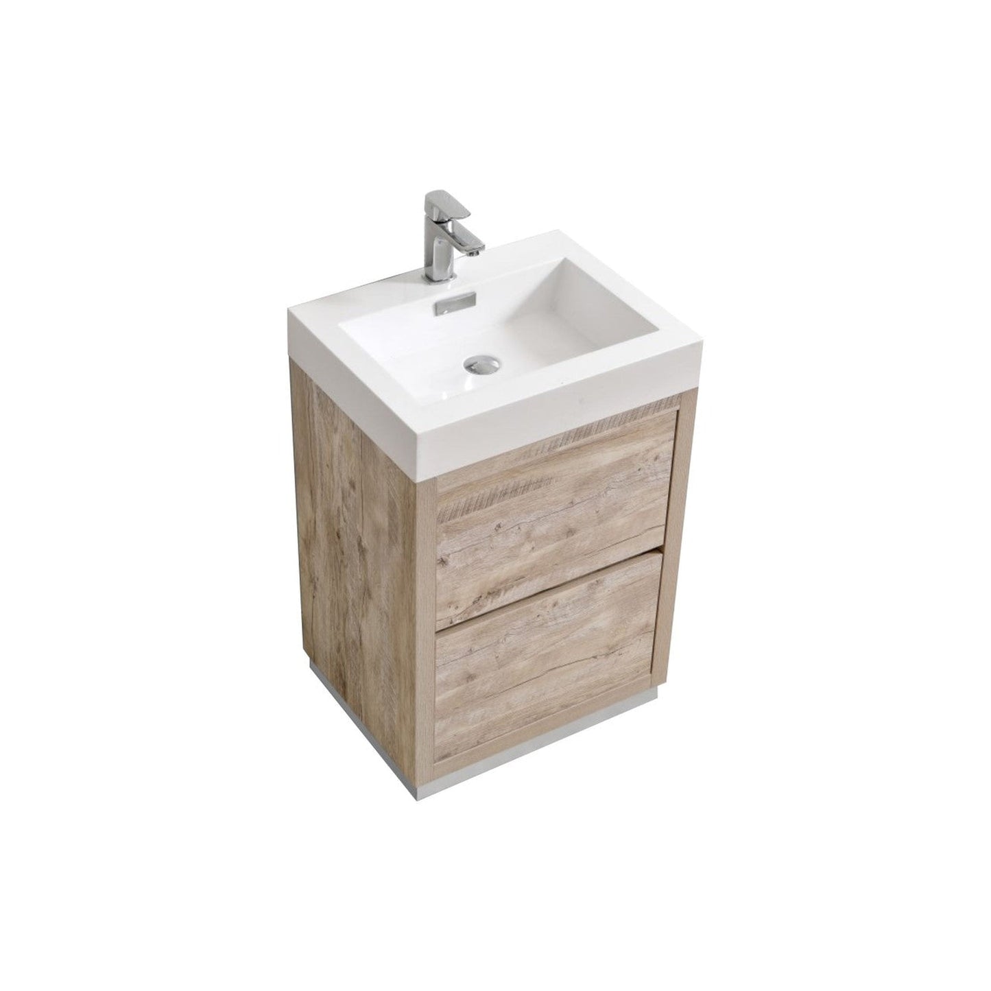 KubeBath Bliss 24" Nature Wood Freestanding Modern Bathroom Vanity With Single Integrated Acrylic Sink With Overflow
