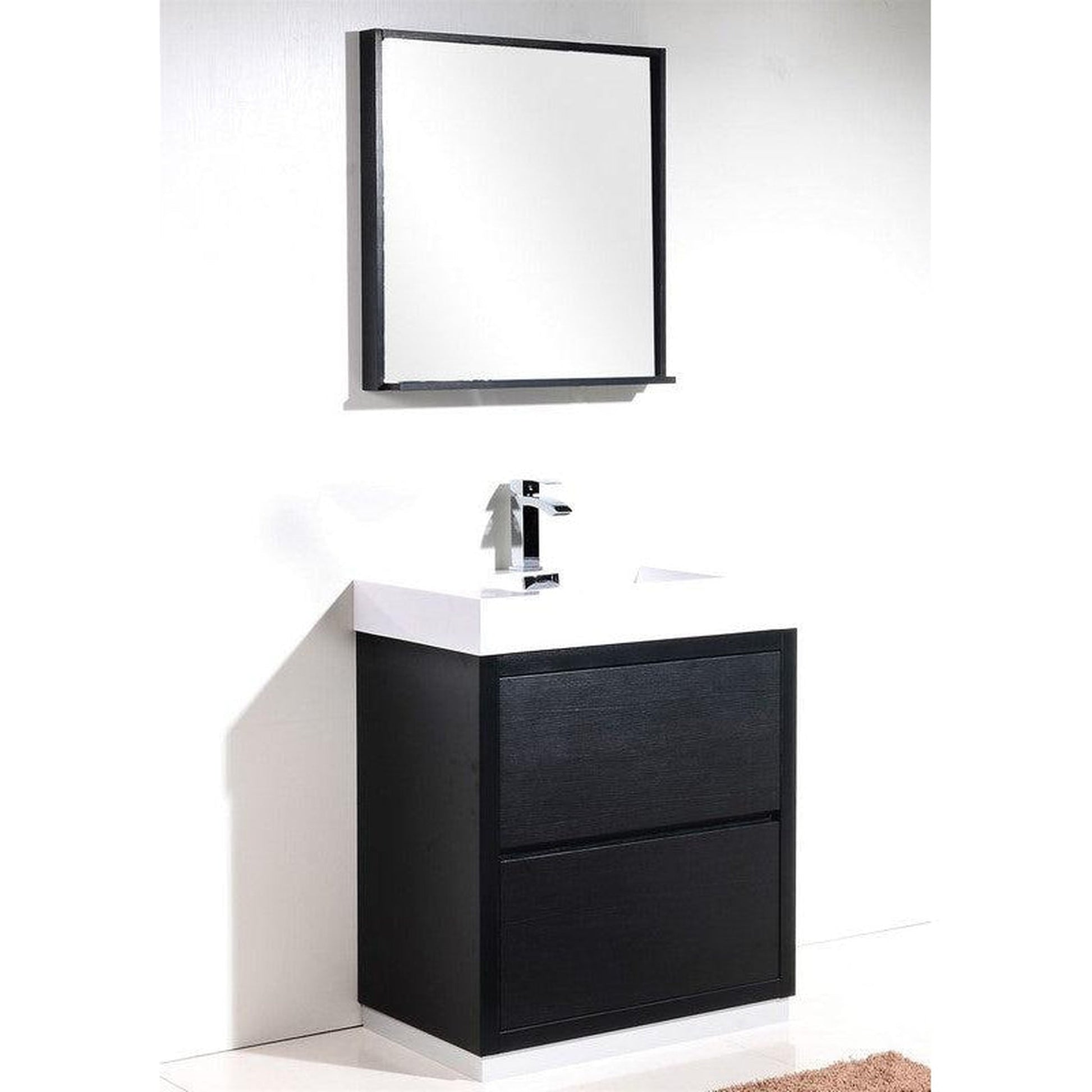 KubeBath Bliss 30" Black Freestanding Modern Bathroom Vanity With Single Integrated Acrylic Sink With Overflow