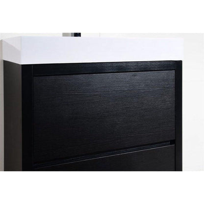 KubeBath Bliss 30" Black Freestanding Modern Bathroom Vanity With Single Integrated Acrylic Sink With Overflow
