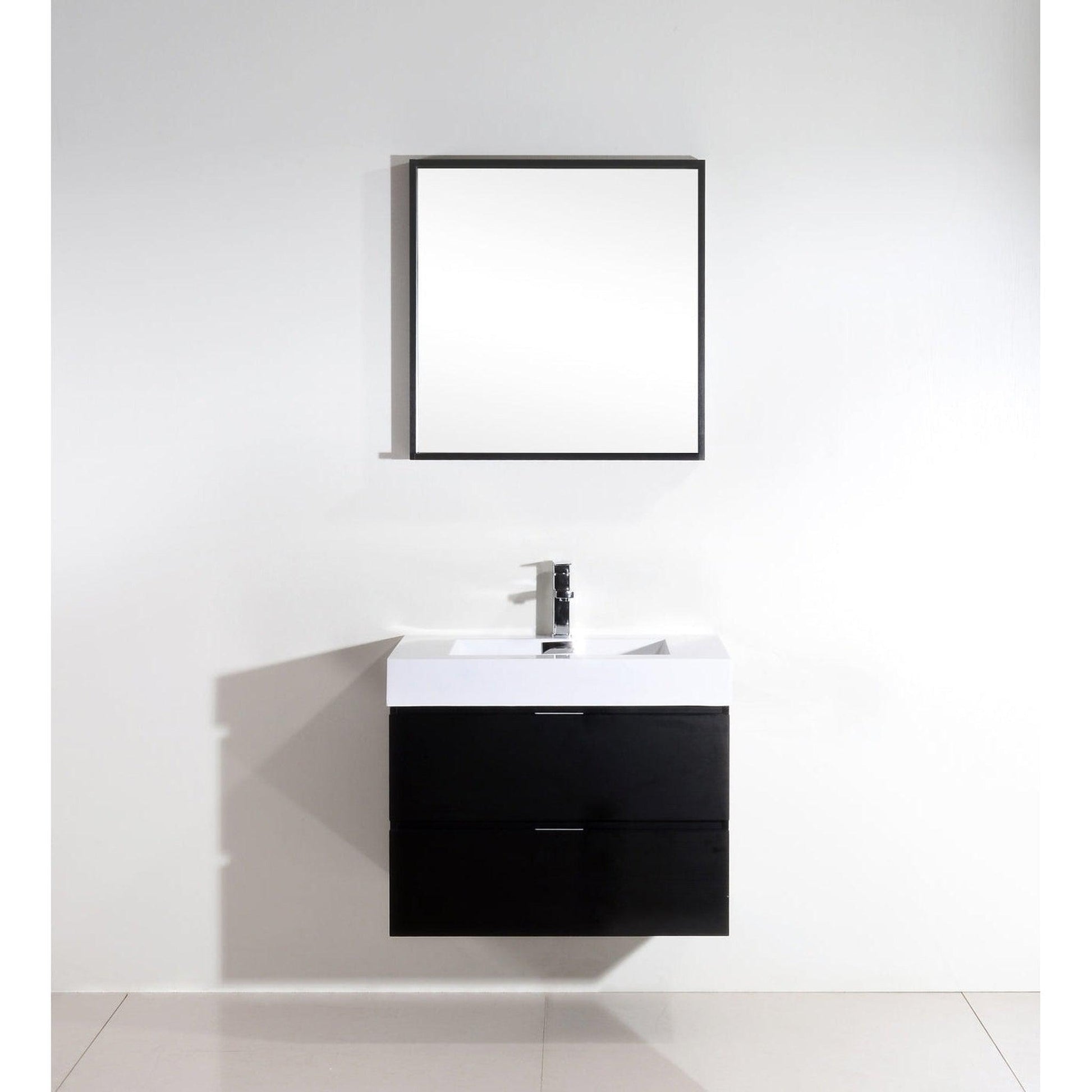 KubeBath Bliss 30" Black Wall-Mounted Modern Bathroom Vanity With Single Integrated Acrylic Sink With Overflow