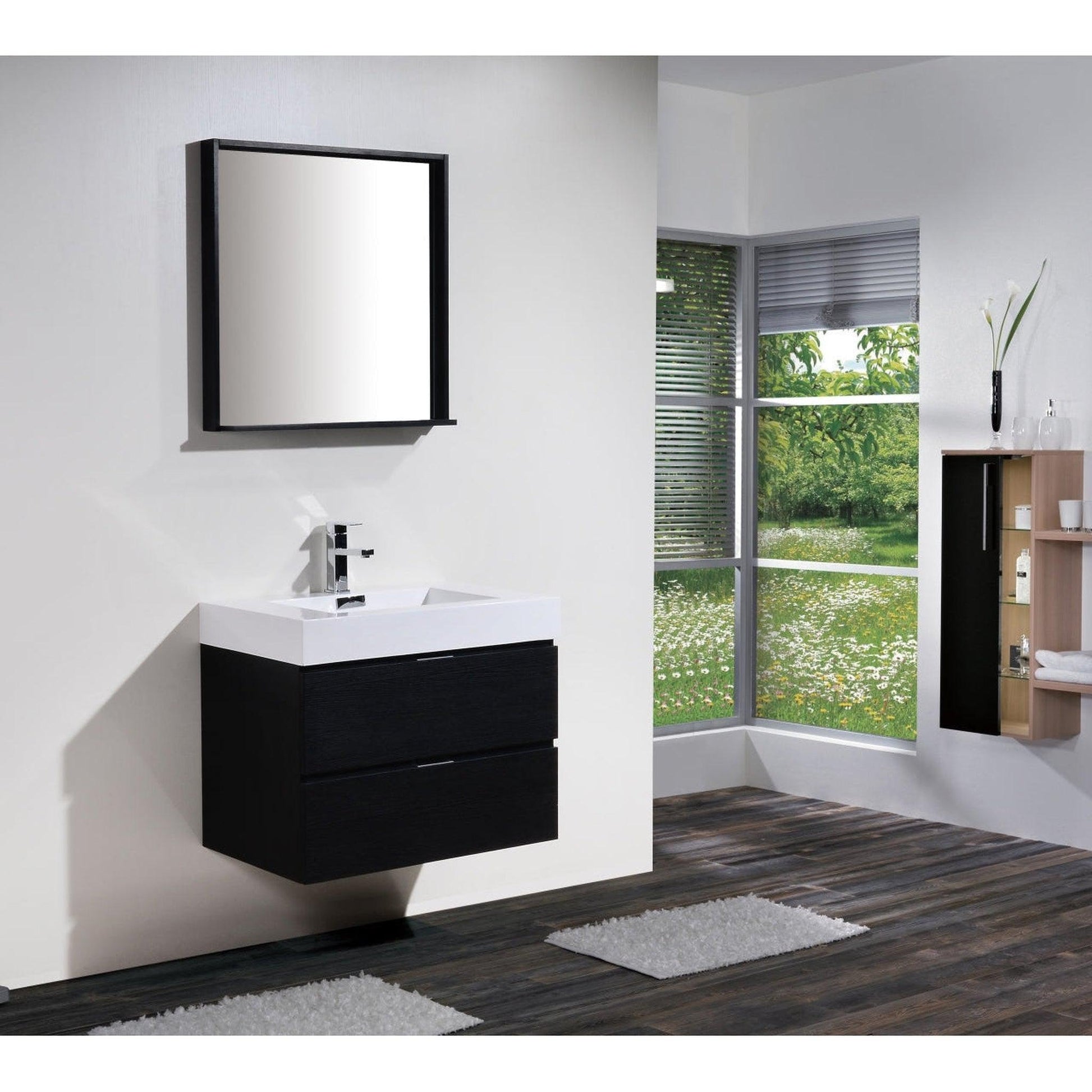 KubeBath Bliss 30" Black Wall-Mounted Modern Bathroom Vanity With Single Integrated Acrylic Sink With Overflow