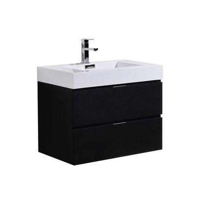 KubeBath Bliss 30" Black Wall-Mounted Modern Bathroom Vanity With Single Integrated Acrylic Sink With Overflow