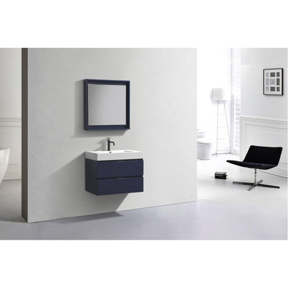 KubeBath Bliss 30" Blue Wall-Mounted Modern Bathroom Vanity With Single Integrated Acrylic Sink With Overflow
