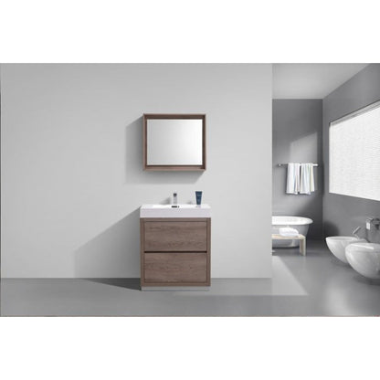 KubeBath Bliss 30" Butternut Freestanding Modern Bathroom Vanity With Single Integrated Acrylic Sink With Overflow and 30" Butternut Framed Mirror With Shelf