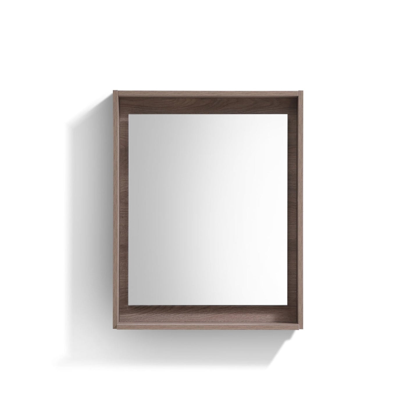 KubeBath Bliss 30" Butternut Wall-Mounted Modern Bathroom Vanity With Single Integrated Acrylic Sink With Overflow and 30" Butternut Framed Mirror With Shelf