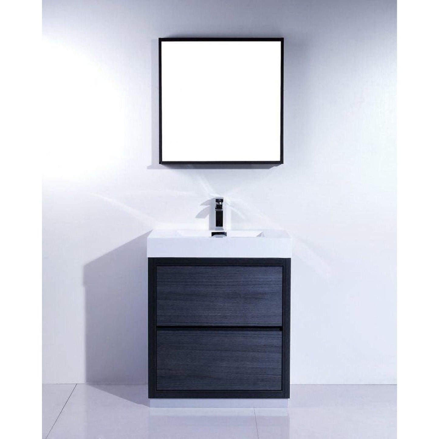 KubeBath Bliss 30" Gray Oak Freestanding Modern Bathroom Vanity With Single Integrated Acrylic Sink With Overflow