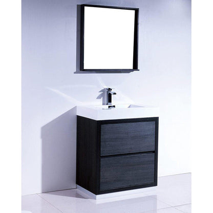 KubeBath Bliss 30" Gray Oak Freestanding Modern Bathroom Vanity With Single Integrated Acrylic Sink With Overflow