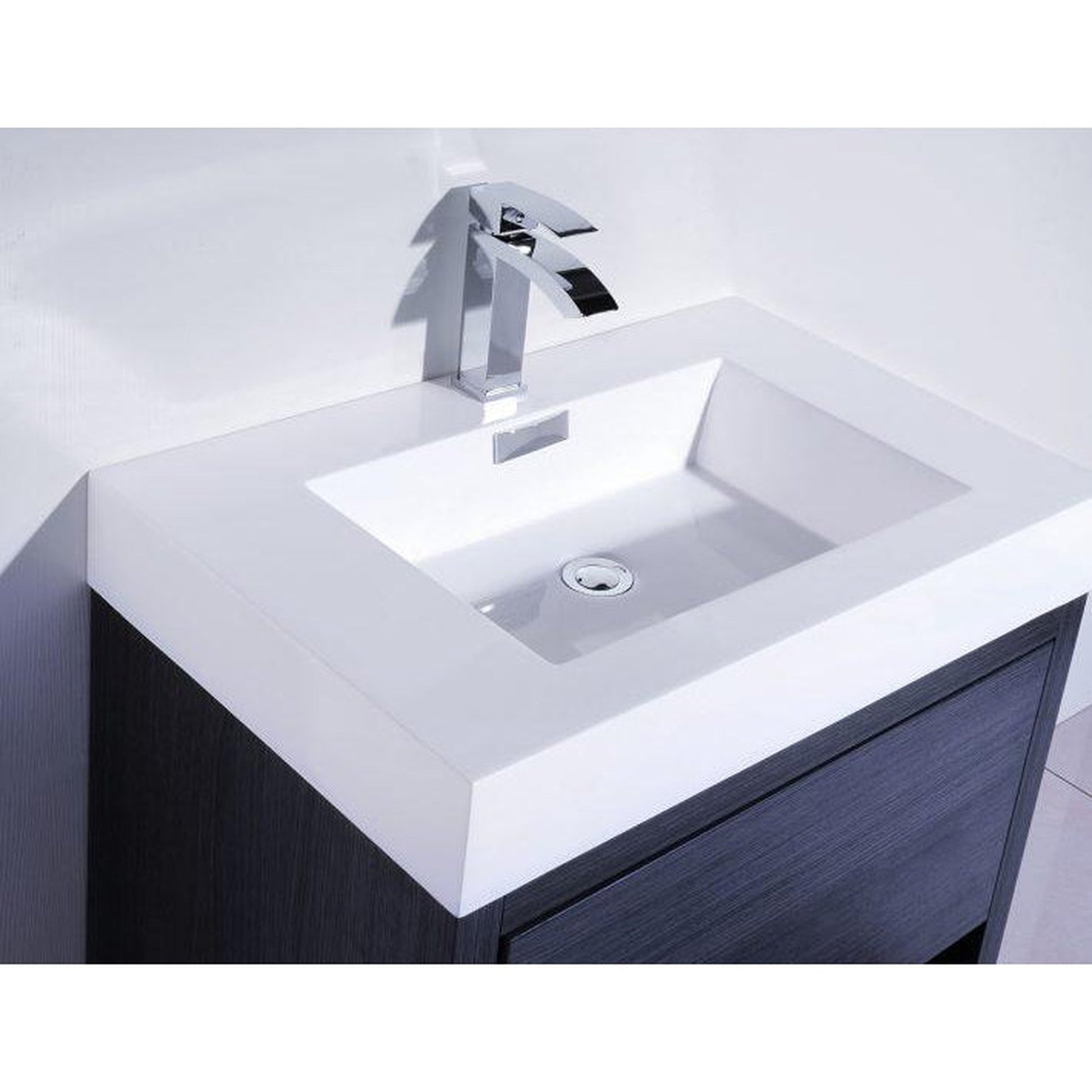 KubeBath Bliss 30" Gray Oak Freestanding Modern Bathroom Vanity With Single Integrated Acrylic Sink With Overflow