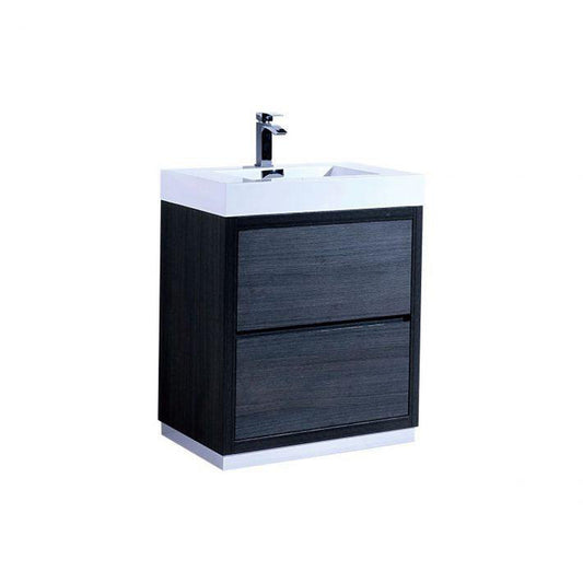 KubeBath Bliss 30" Gray Oak Freestanding Modern Bathroom Vanity With Single Integrated Acrylic Sink With Overflow