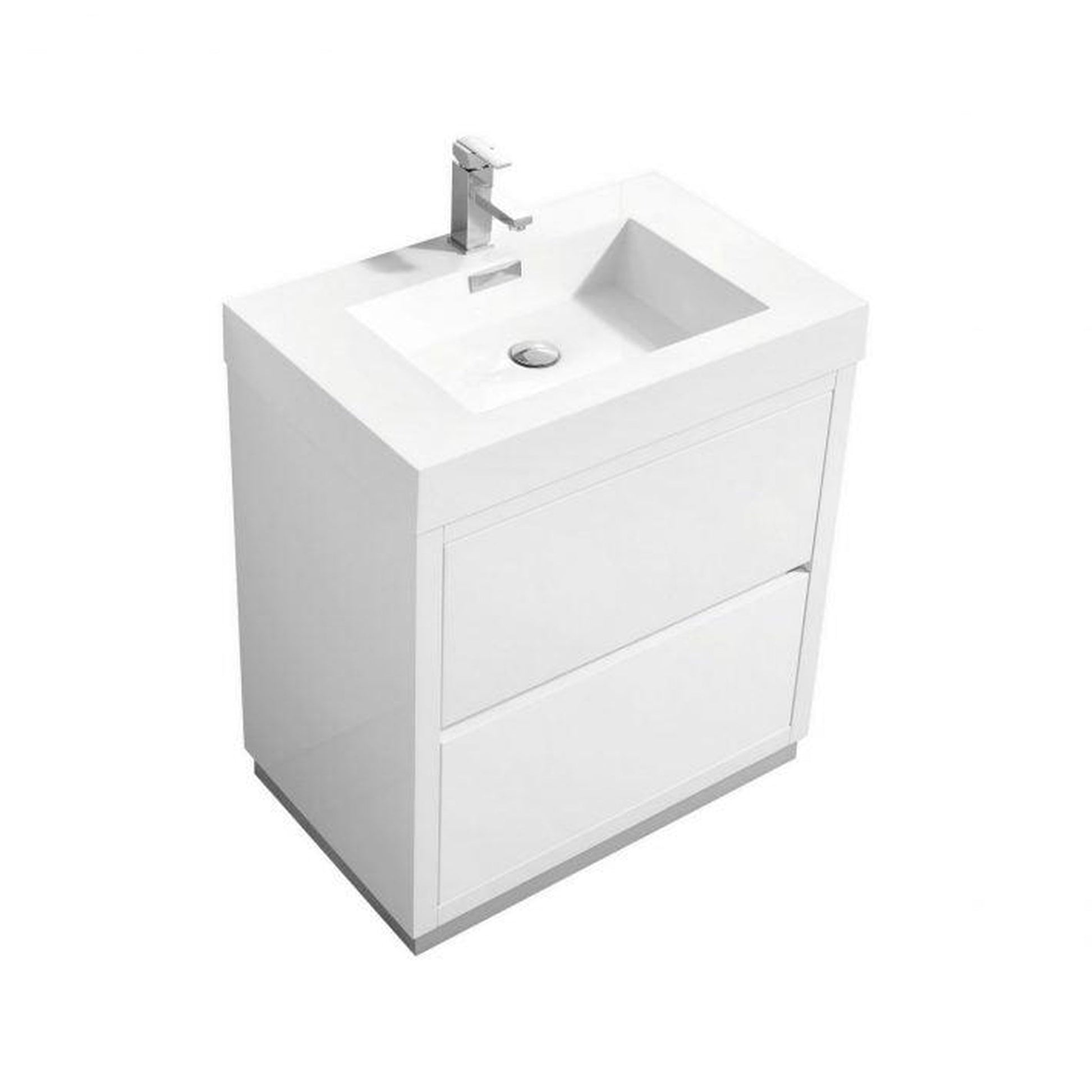 KubeBath Bliss 30" High Gloss White Freestanding Modern Bathroom Vanity With Single Integrated Acrylic Sink With Overflow