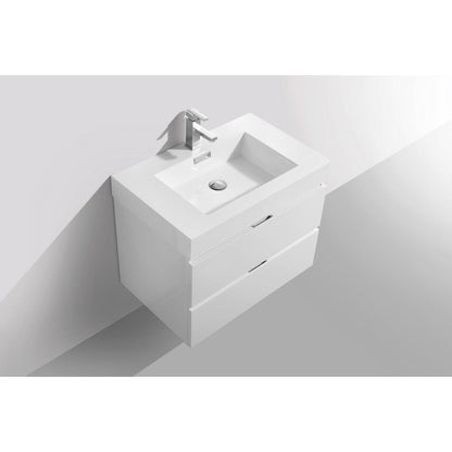 KubeBath Bliss 30" High Gloss White Wall-Mounted Modern Bathroom Vanity With Single Integrated Acrylic Sink With Overflow