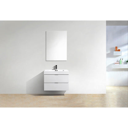 KubeBath Bliss 30" High Gloss White Wall-Mounted Modern Bathroom Vanity With Single Integrated Acrylic Sink With Overflow