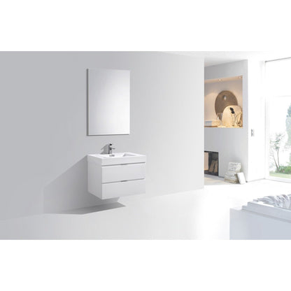 KubeBath Bliss 30" High Gloss White Wall-Mounted Modern Bathroom Vanity With Single Integrated Acrylic Sink With Overflow