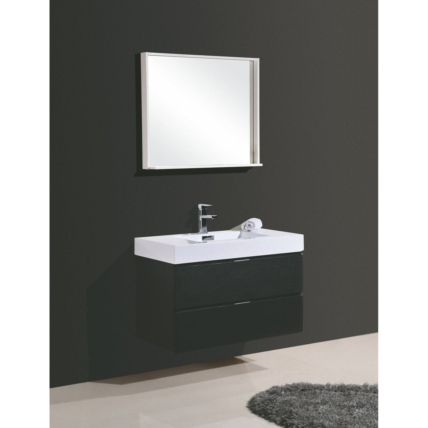 KubeBath Bliss 36" Black Wall-Mounted Modern Bathroom Vanity With Single Integrated Acrylic Sink With Overflow