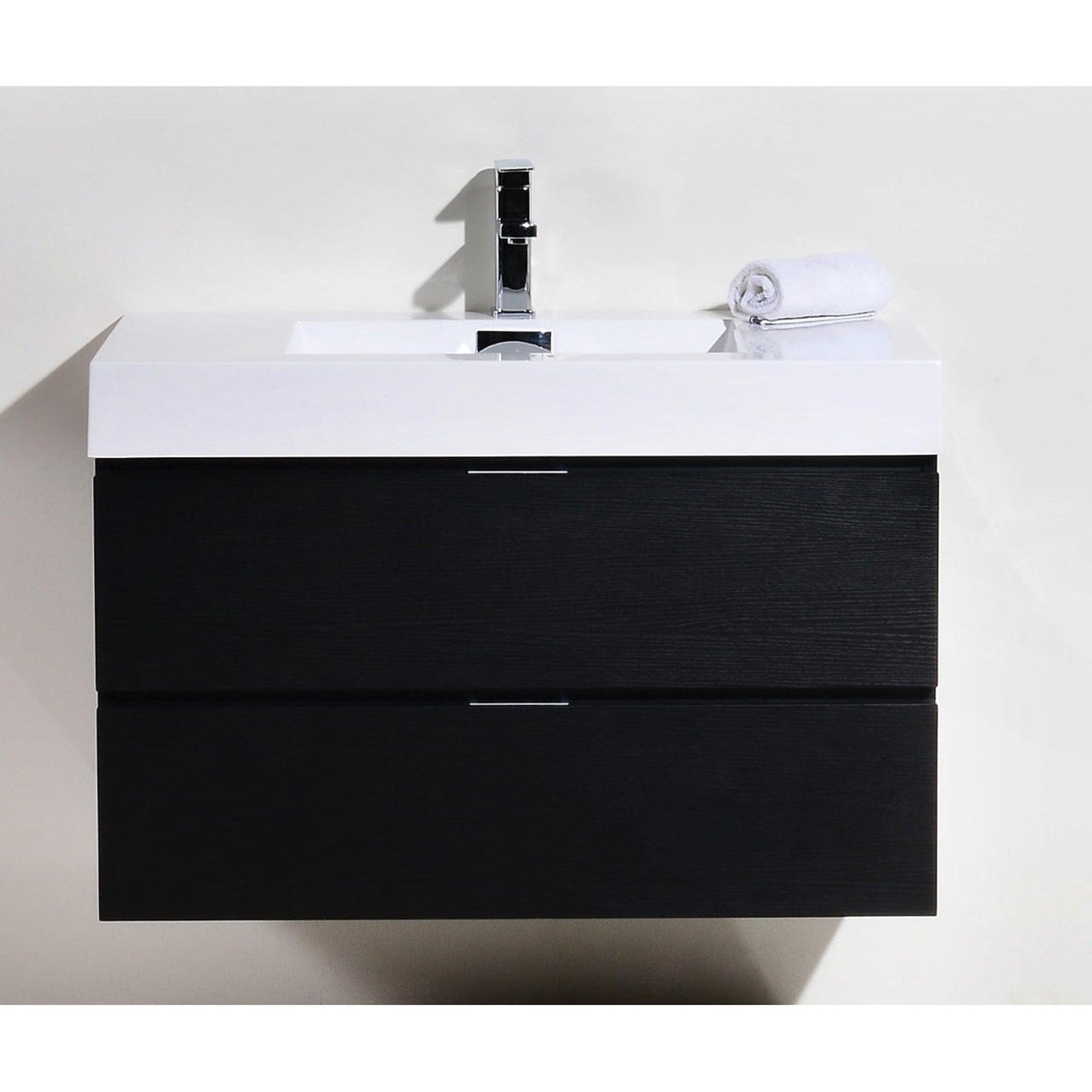 KubeBath Bliss 36" Black Wall-Mounted Modern Bathroom Vanity With Single Integrated Acrylic Sink With Overflow