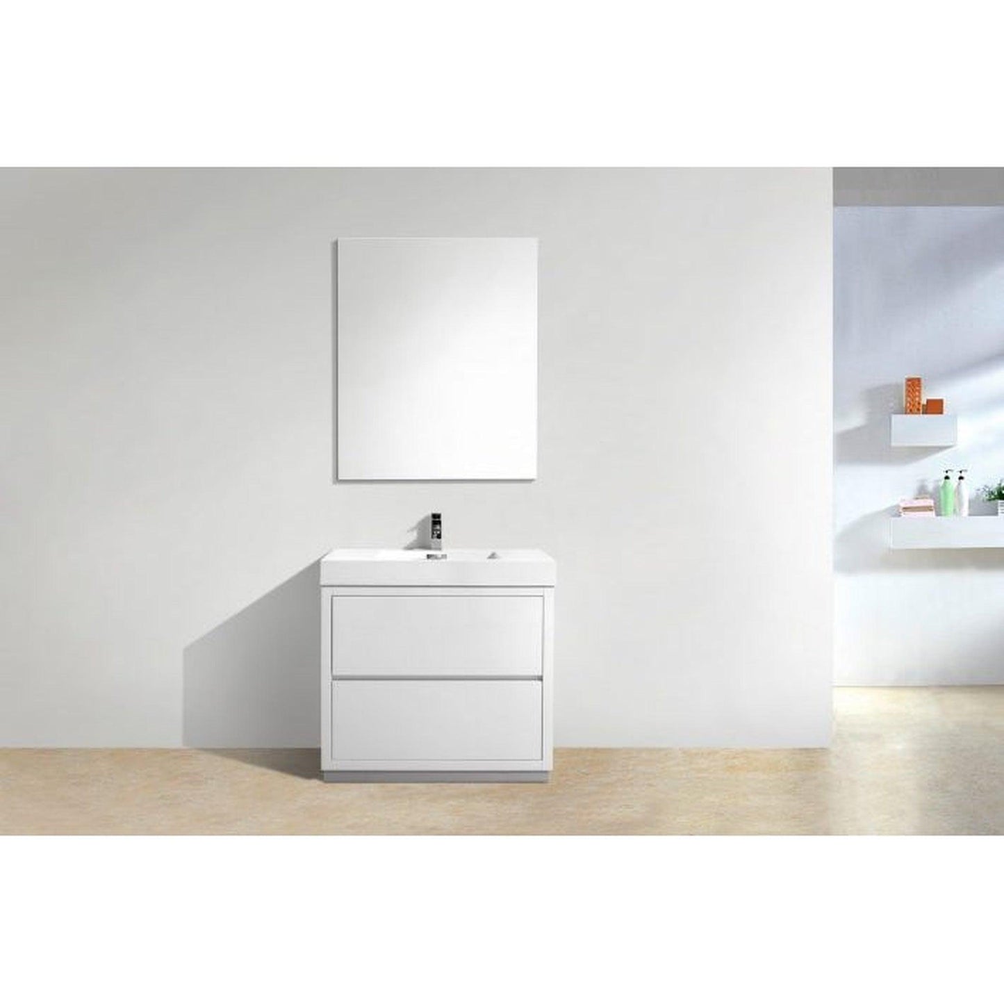 KubeBath Bliss 36" High Gloss White Freestanding Modern Bathroom Vanity With Single Integrated Acrylic Sink With Overflow